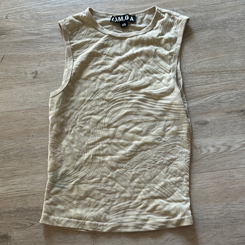 I.AM.GIA Tan Cream Fitted Sleeveless Muscle Tee